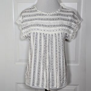 Mine Floral Stripe Lace Detail Top Women's Medium